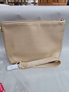 Thirty-one Gold Metallic    Beige Leather Crossbody Wristlet Bag With Wrist Stra